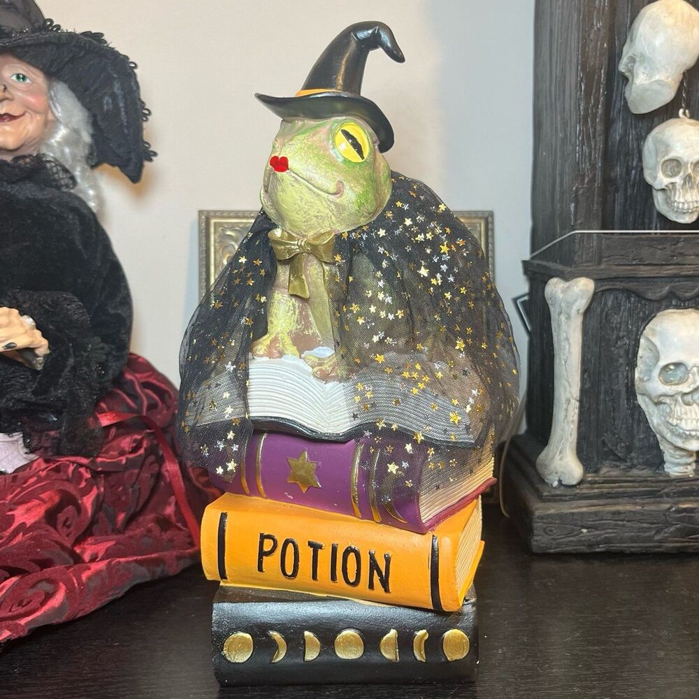 Halloween Gothic Witch Frog on Potion Books